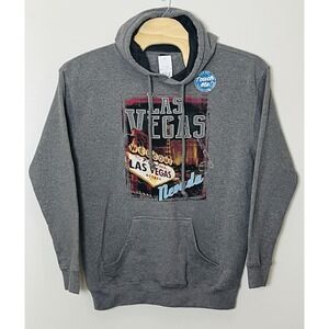 NWT Las Vegas Hoodie Men's Large Gray Graphic The Strip Vacation DadCore Cozy